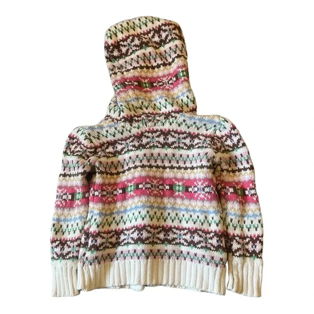 Genuine Kids Girls Multicolored Fair Isle Oshkosh Hooded Knit Cardigan S…